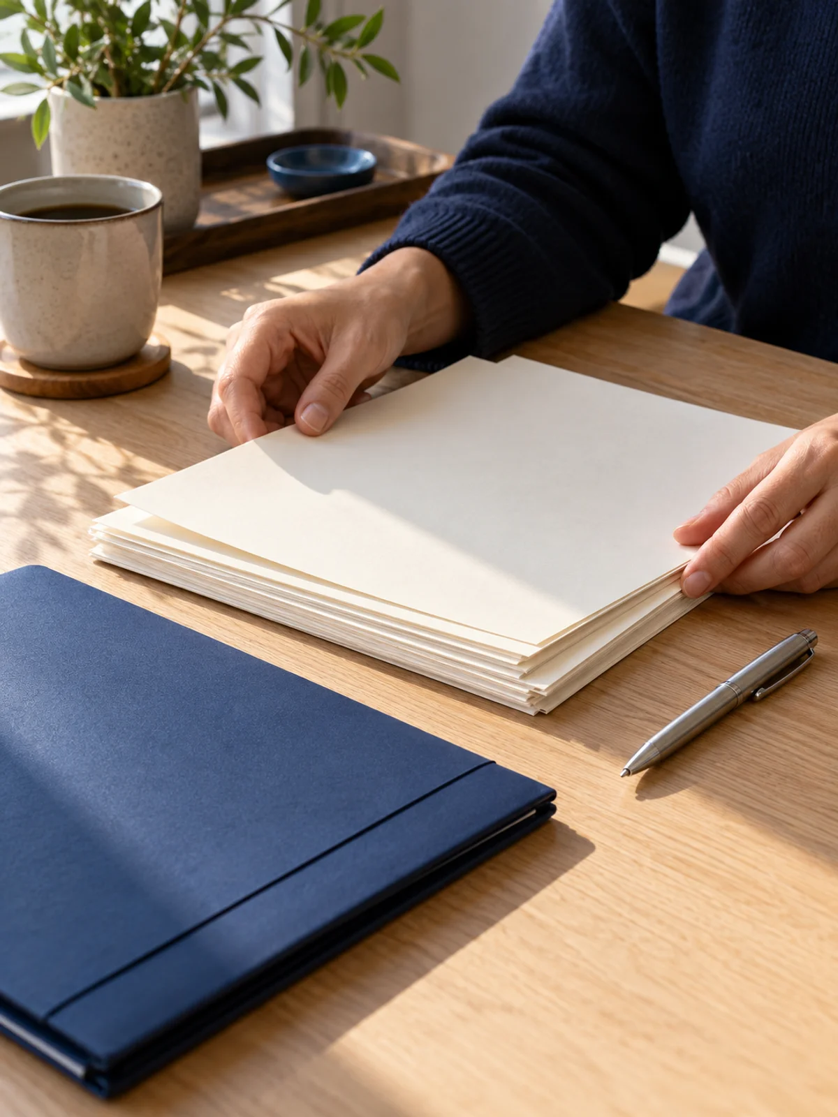 Illustrative scene: organizing documents for tax preparation